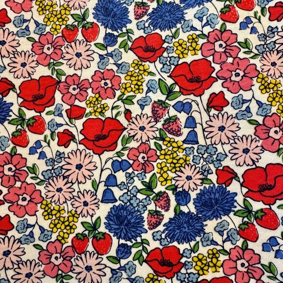 MINI BODEN Drop Waist Floral Dress Girls 5-6 Red Blue Flowers Strawberry Cotton - Picture 3 of 5